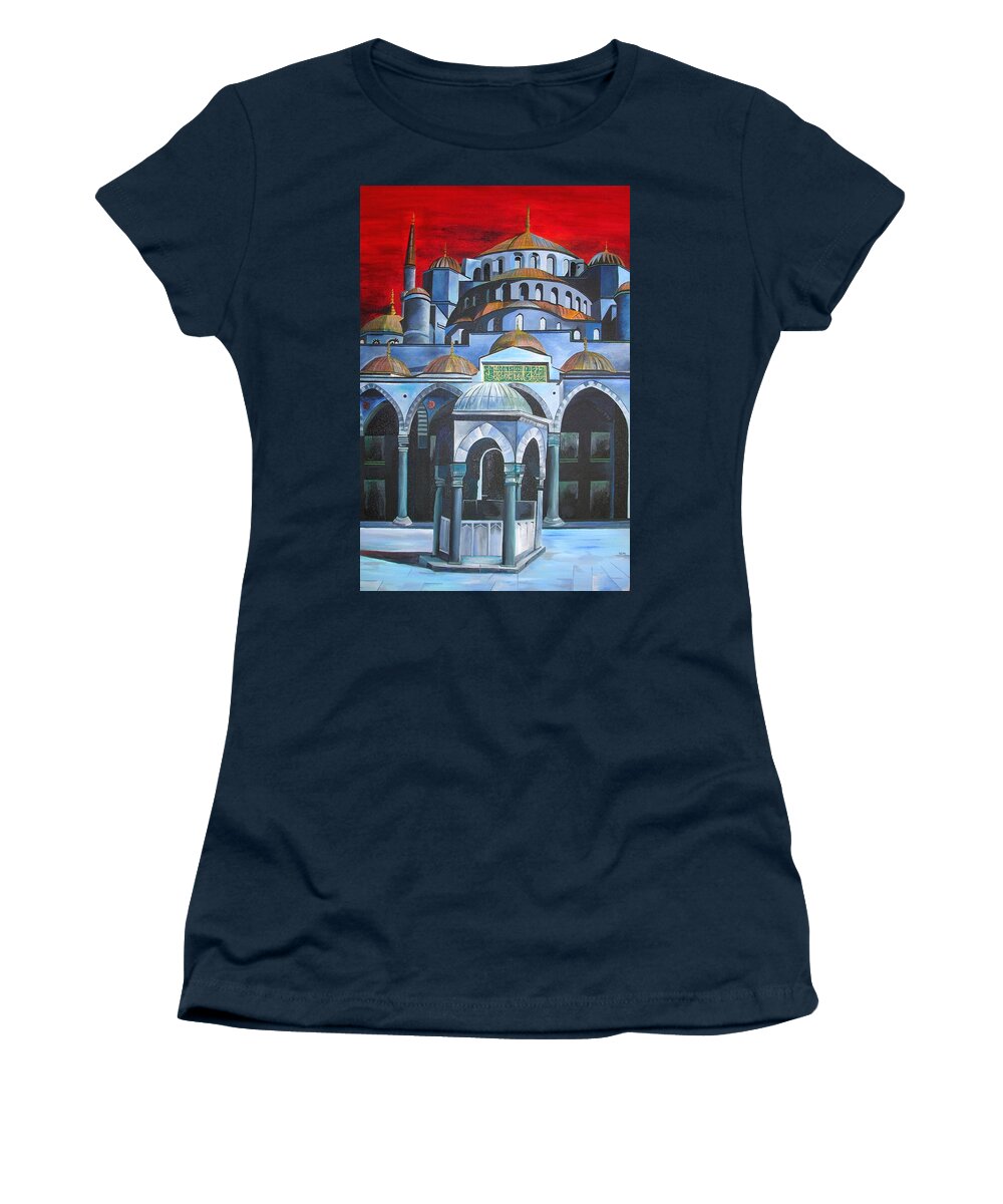 Turkey Women's T-Shirt featuring the painting Sultan Ahmed Mosque Istanbul by Taiche Acrylic Art