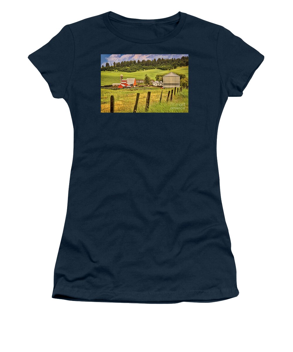 Palouse Women's T-Shirt featuring the photograph Summer at a Palouse Farm by Priscilla Burgers