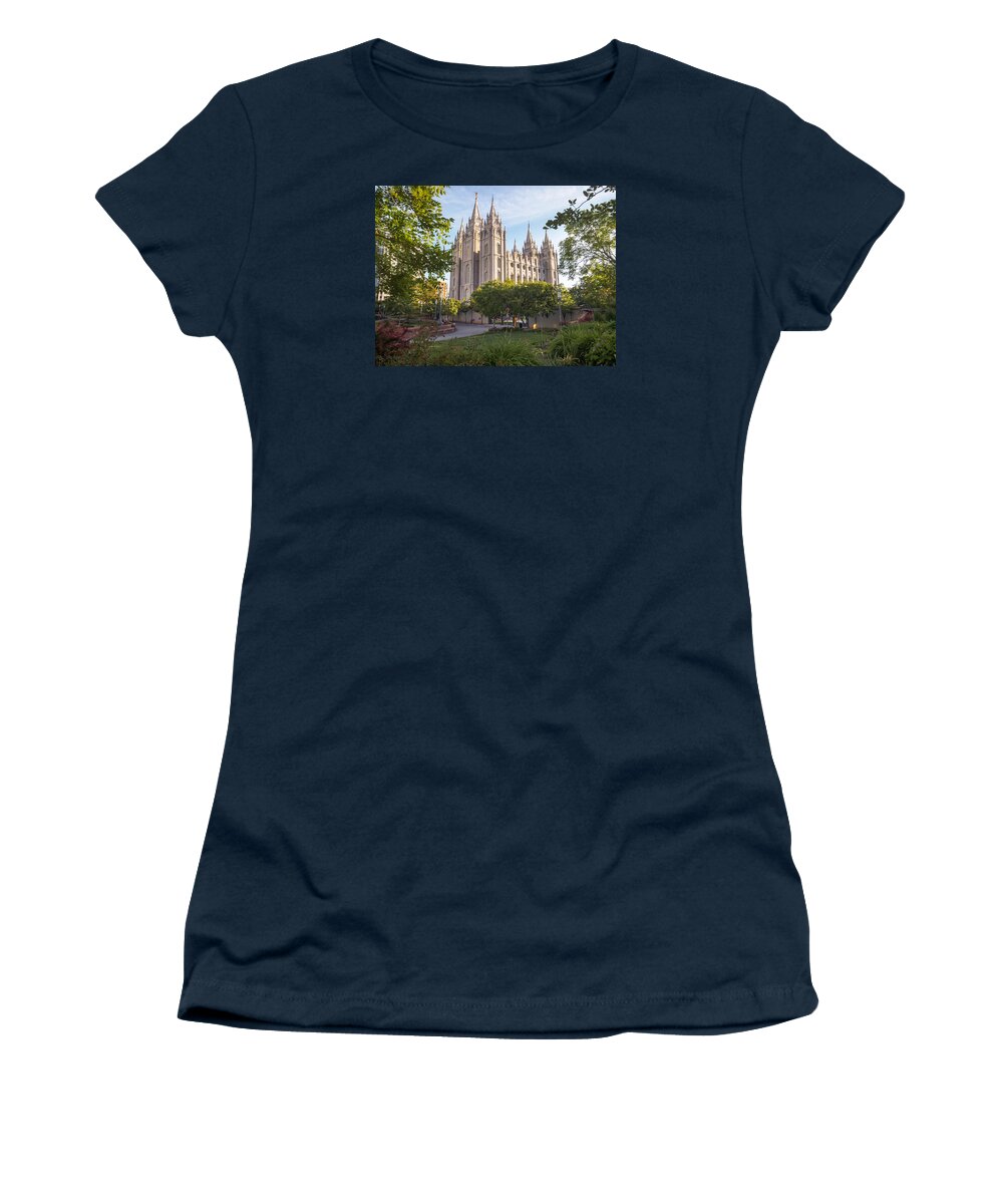 Salt Lake Temple Women's T-Shirt featuring the photograph Summer at Temple Square by Emily Dickey