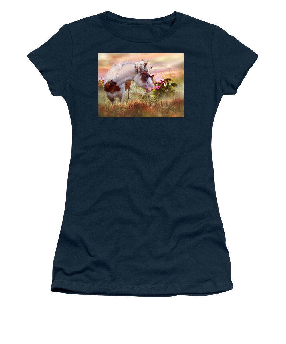 Horse Women's T-Shirt featuring the mixed media Summer Blooms by Carol Cavalaris
