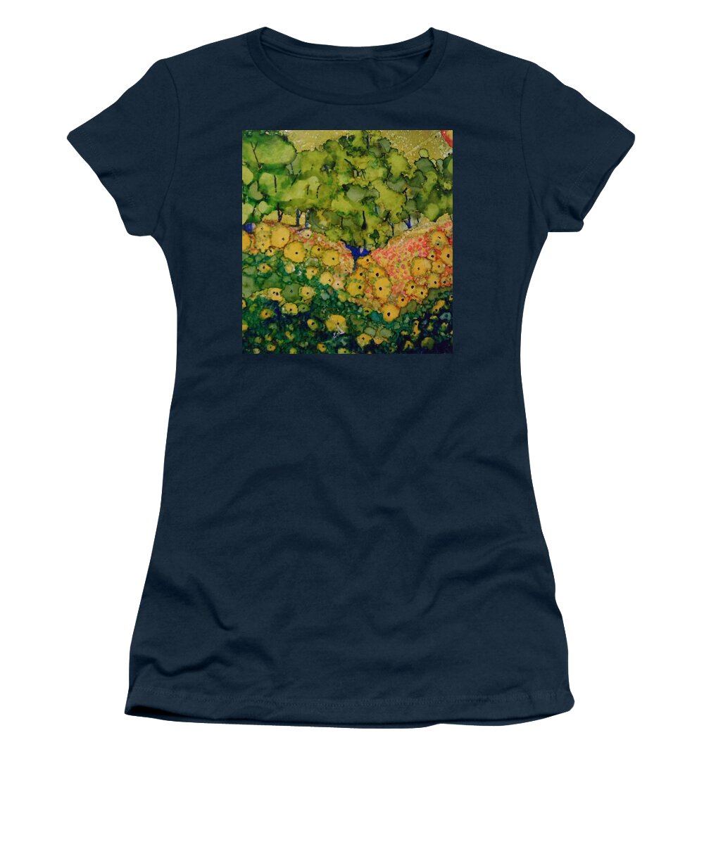 Landscape Women's T-Shirt featuring the painting Summer Hills by Betsy Carlson Cross