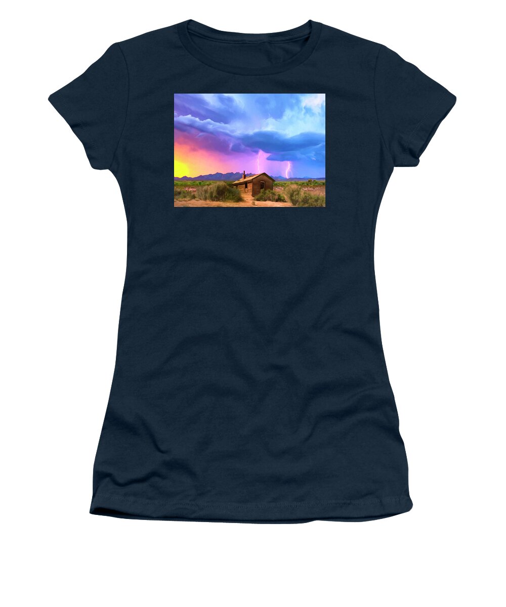 Desert Women's T-Shirt featuring the painting Summer Lightning by Dominic Piperata