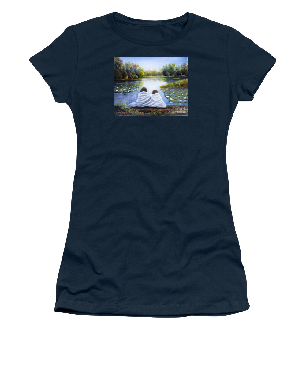 Lake Women's T-Shirt featuring the painting summer Secrets by Vesna Martinjak