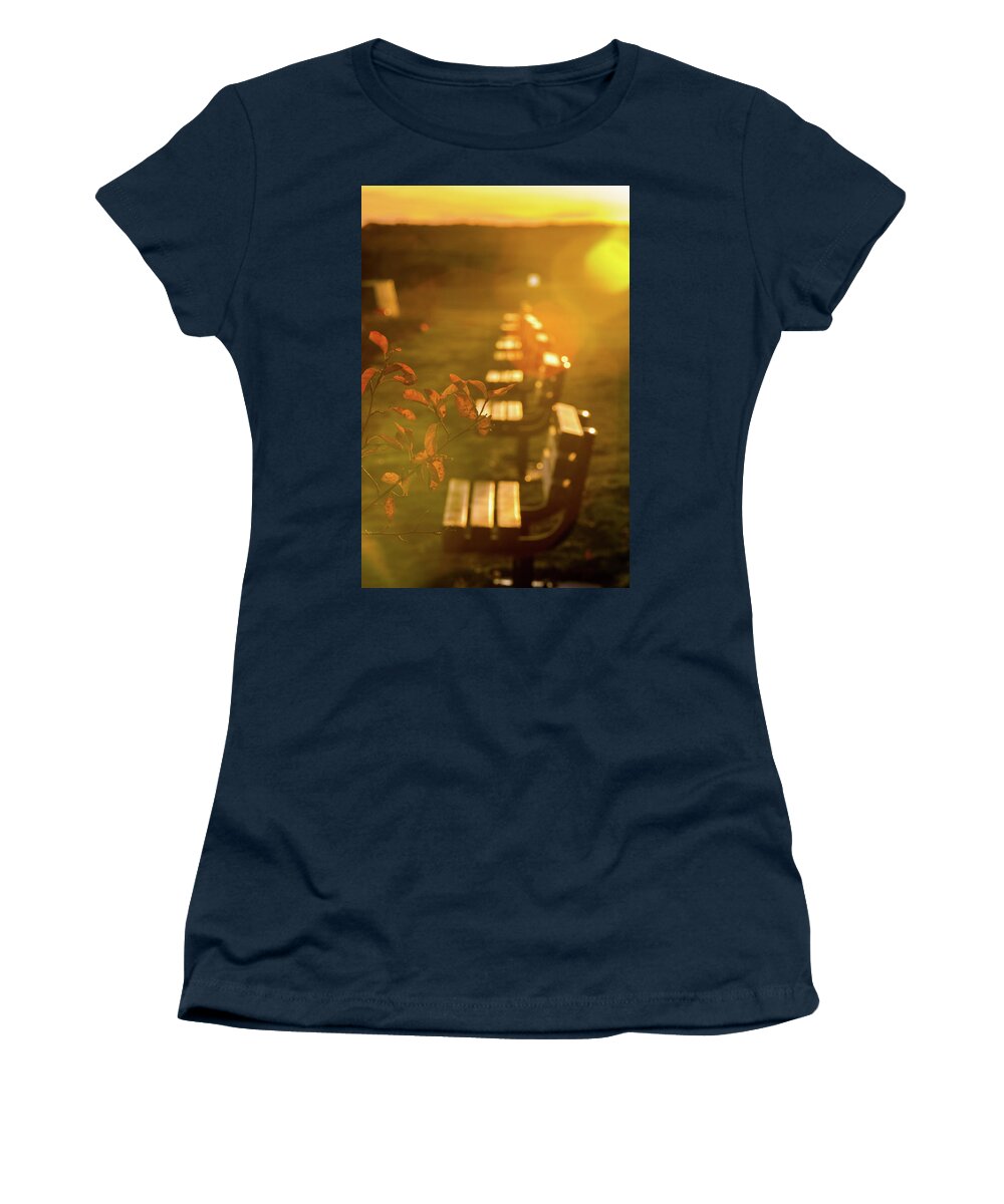 Bench Women's T-Shirt featuring the photograph Sun Drenched Bench by Darryl Hendricks