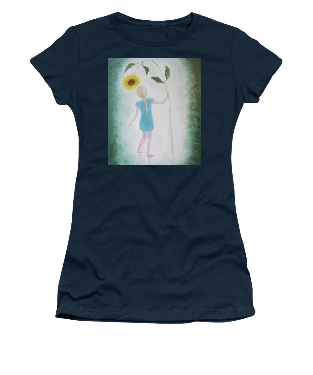 Sun Flower Women's T-Shirt featuring the painting Sun Flower Dance by Tone Aanderaa