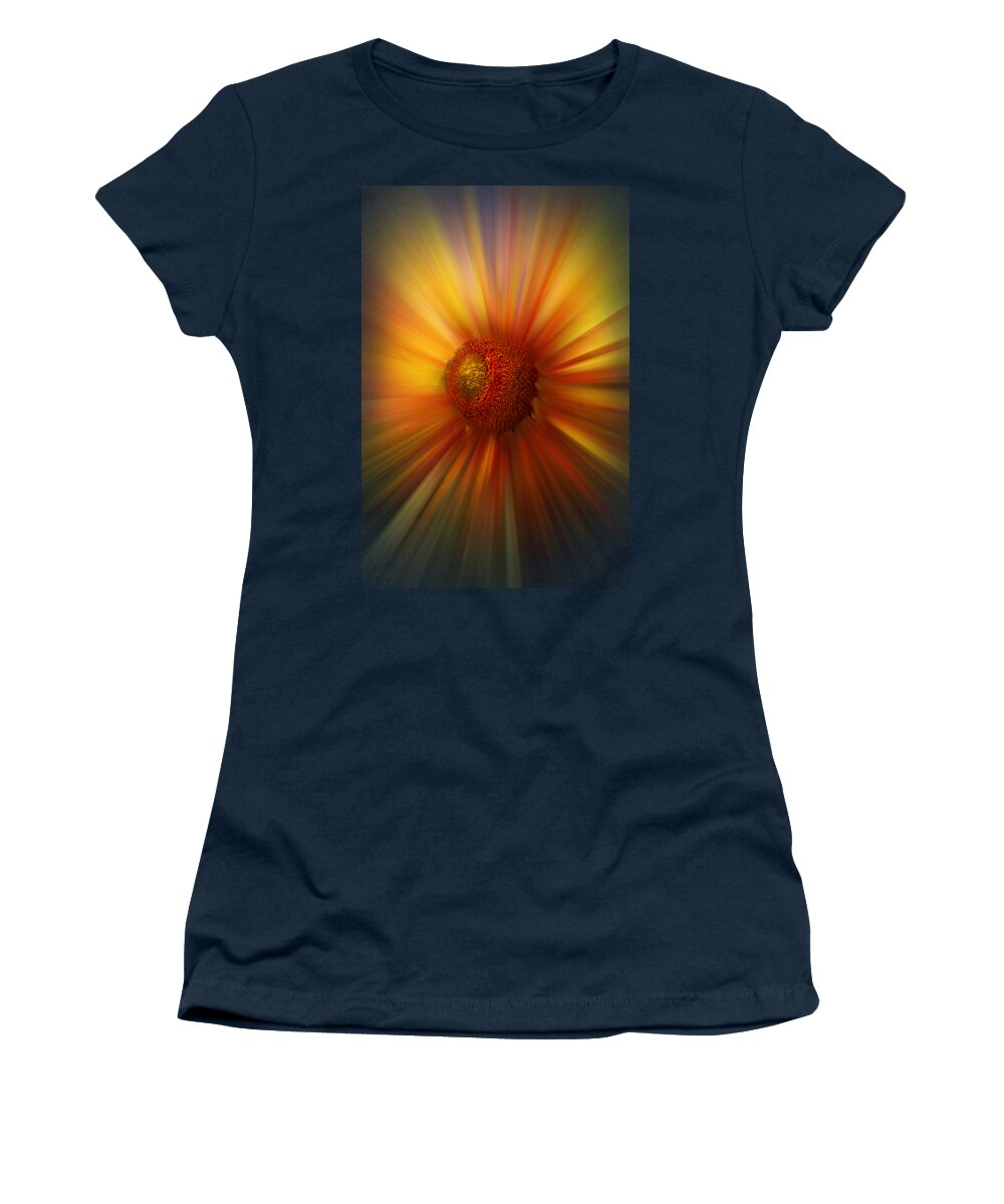 Abstract Women's T-Shirt featuring the photograph Sunflower Dawn Zoom by Debra and Dave Vanderlaan