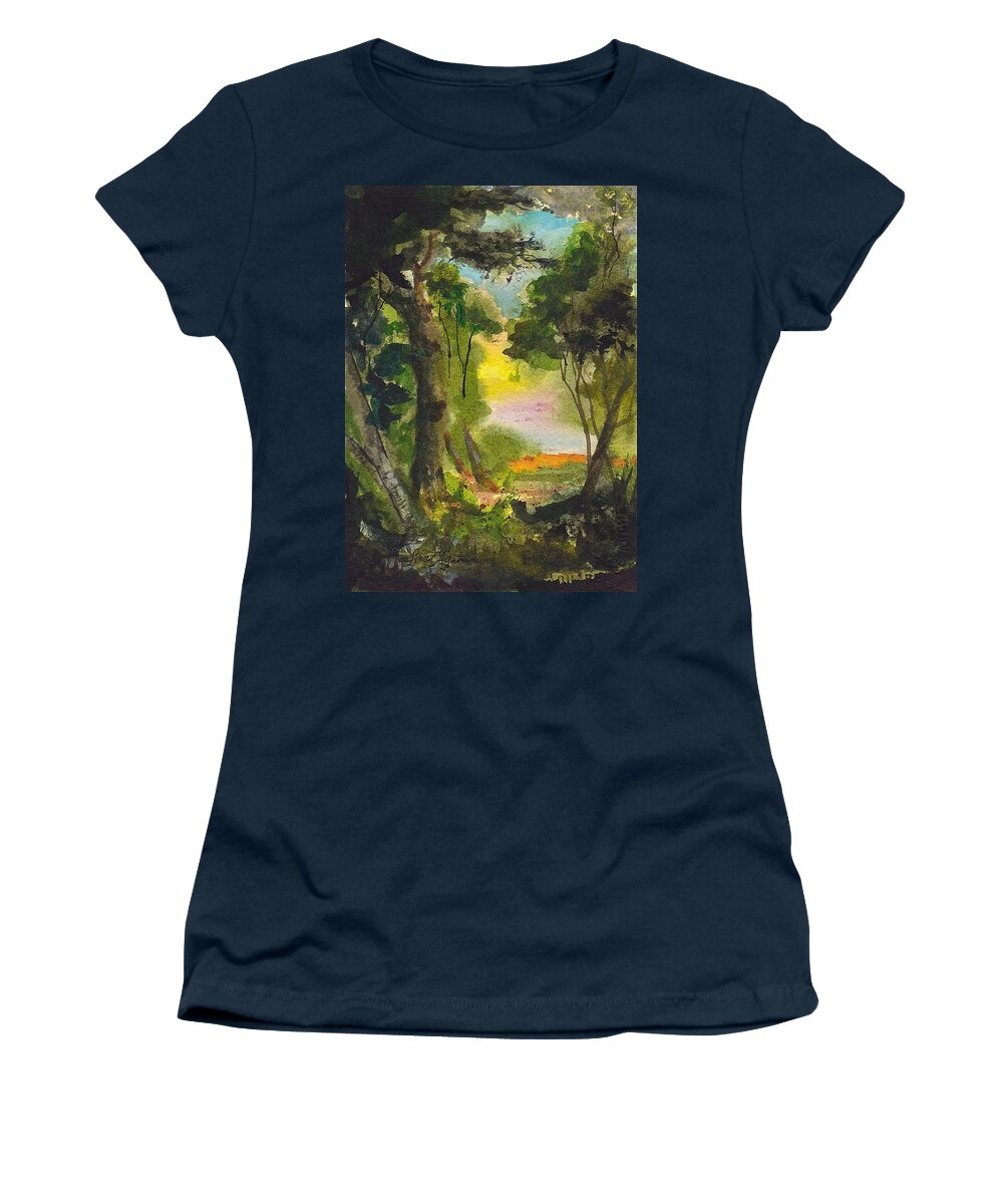 Trees Women's T-Shirt featuring the painting Sunglow by Frank SantAgata