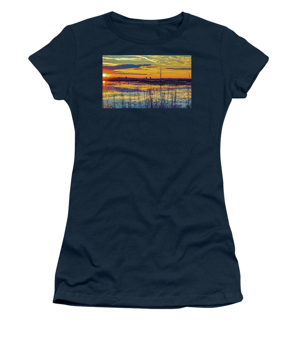 Bird Women's T-Shirt featuring the photograph Sunrise at a Wildlife Paradise by DB Hayes