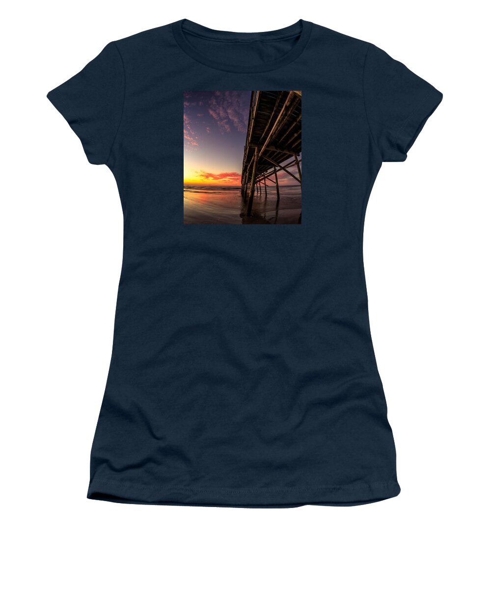 Sunsetbeachpier Women's T-Shirt featuring the photograph Sunrise at Sunset Beach by Nick Noble