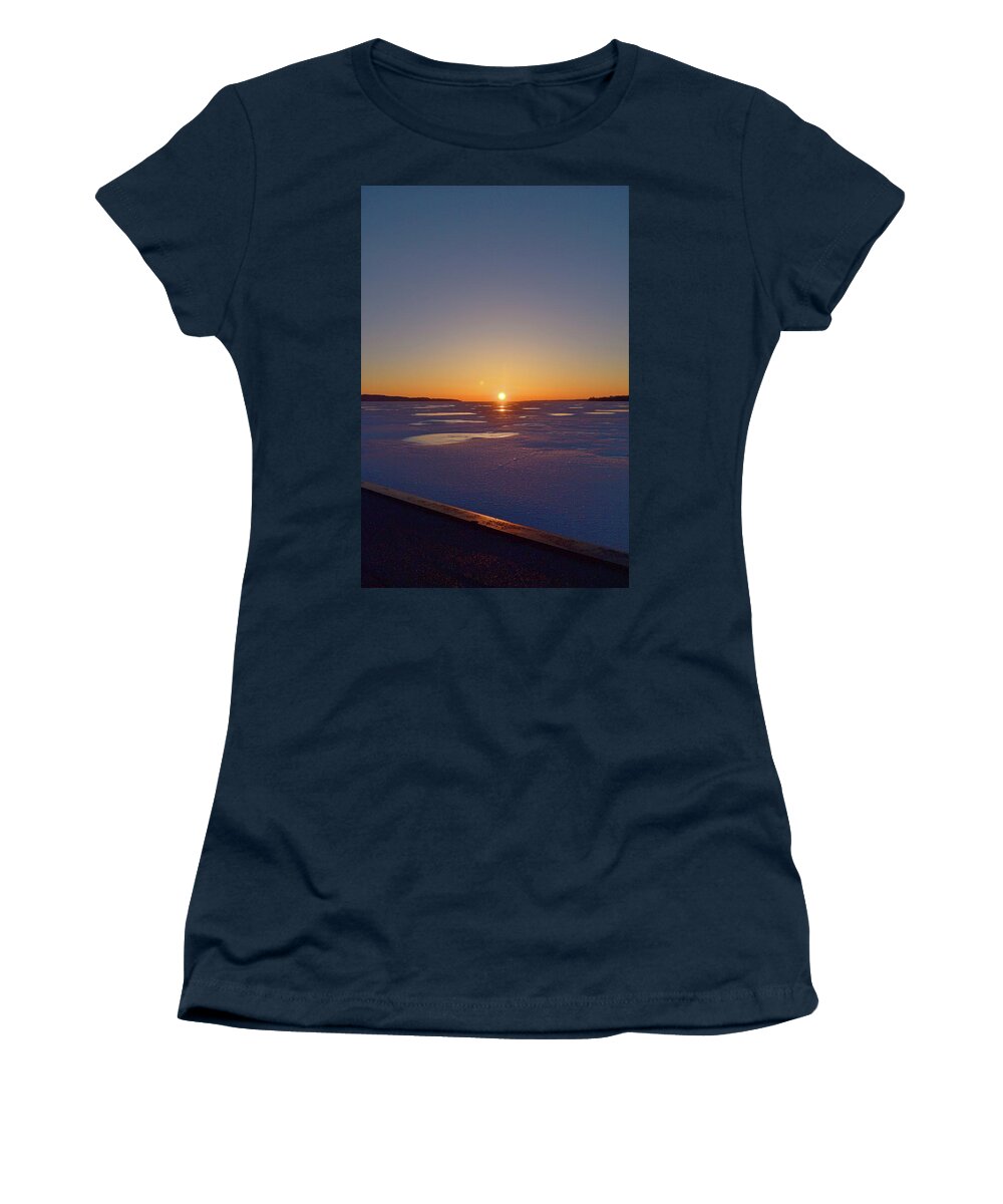 Abstract Women's T-Shirt featuring the digital art Sunrise From The Boat Launch by Lyle Crump