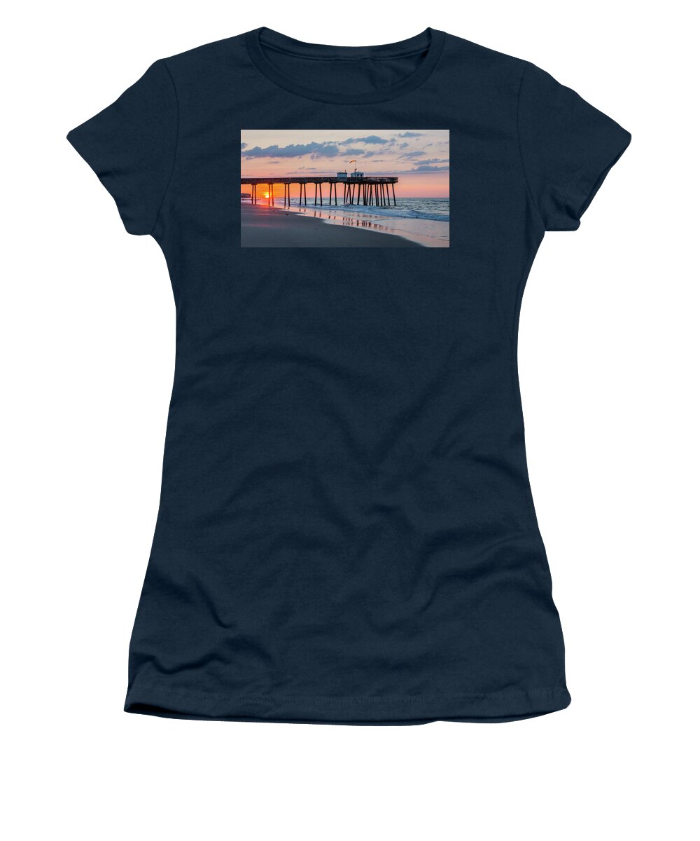 Ocean City New Jersey Women's T-Shirt featuring the photograph Sunrise Ocean City Fishing Pier by Photographic Arts And Design Studio