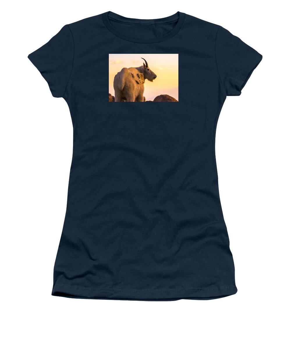 Mountain Goat Women's T-Shirt featuring the photograph Sunrise on the Mountain #1 by Mindy Musick King