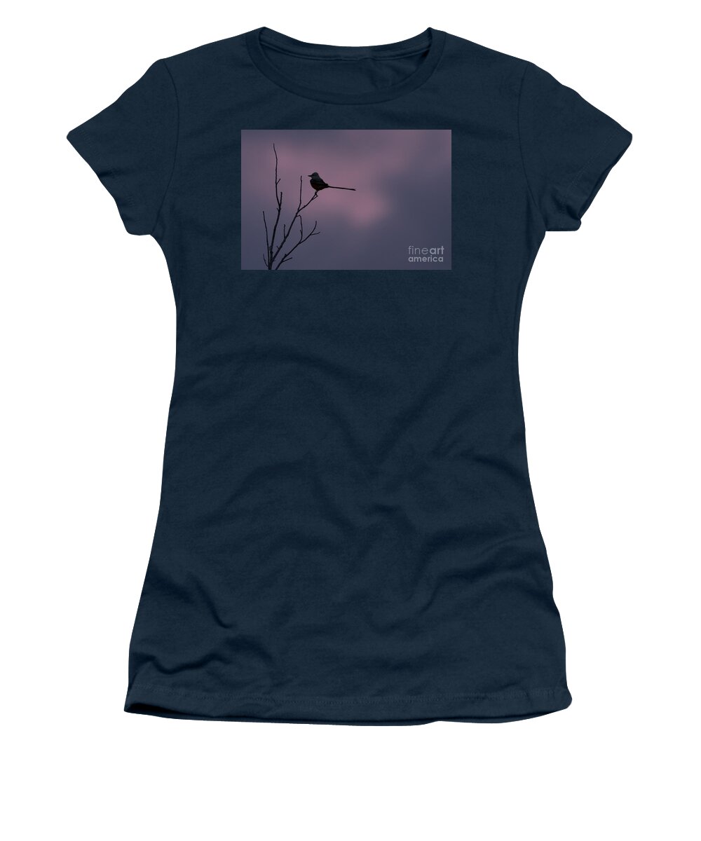 Scissortail Women's T-Shirt featuring the photograph Sunrise Scissortail Silhouette by Gary Holmes