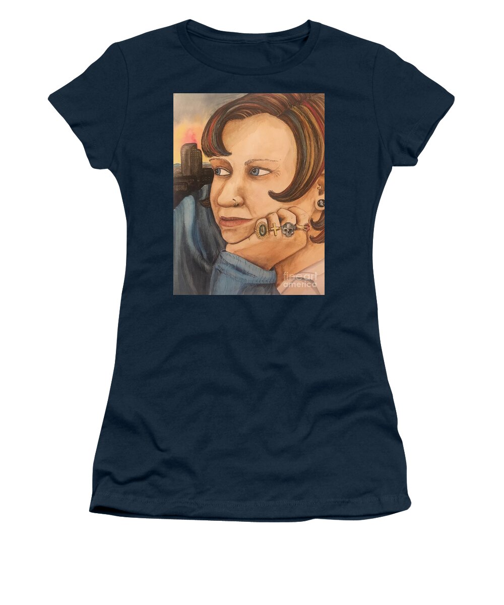 Woman Women's T-Shirt featuring the painting Sunset by Mastiff Studios