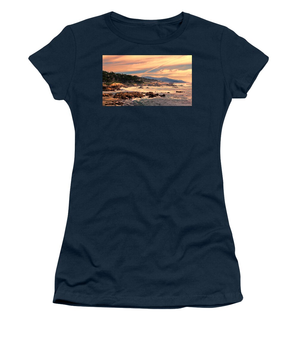 Cypress Point Women's T-Shirt featuring the photograph Sunset at Cypress Point by Susan Rissi Tregoning