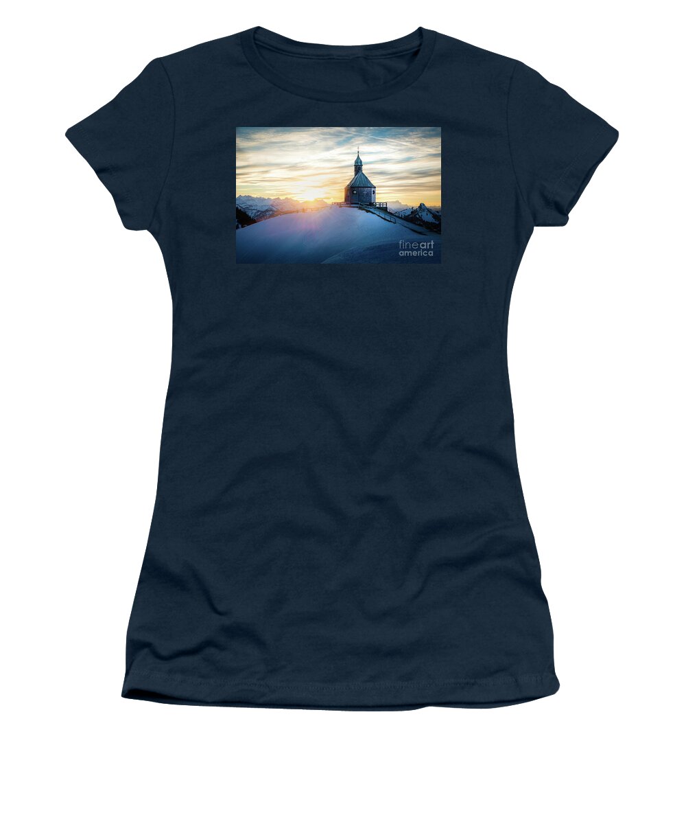 Wallberg Women's T-Shirt featuring the photograph Sunset At The Top by Hannes Cmarits