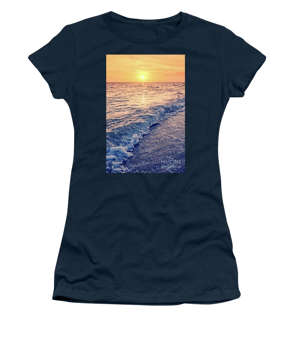 Wave Women's T-Shirt featuring the photograph Sunset Bowman Beach Sanibel Island Florida Vintage by Edward Fielding