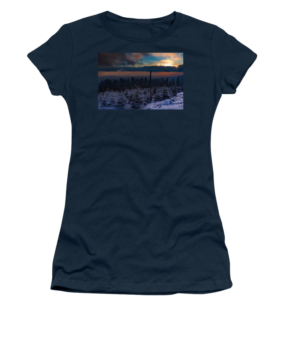 Winter Women's T-Shirt featuring the photograph sunset in winter in the Harz area by Andreas Levi