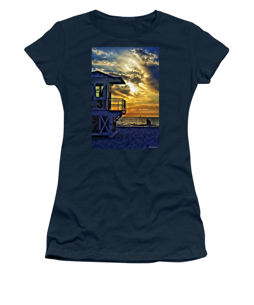 Sunset Women's T-Shirt featuring the photograph Sunset Lifeguard Station 3 by Stoney Lawrentz