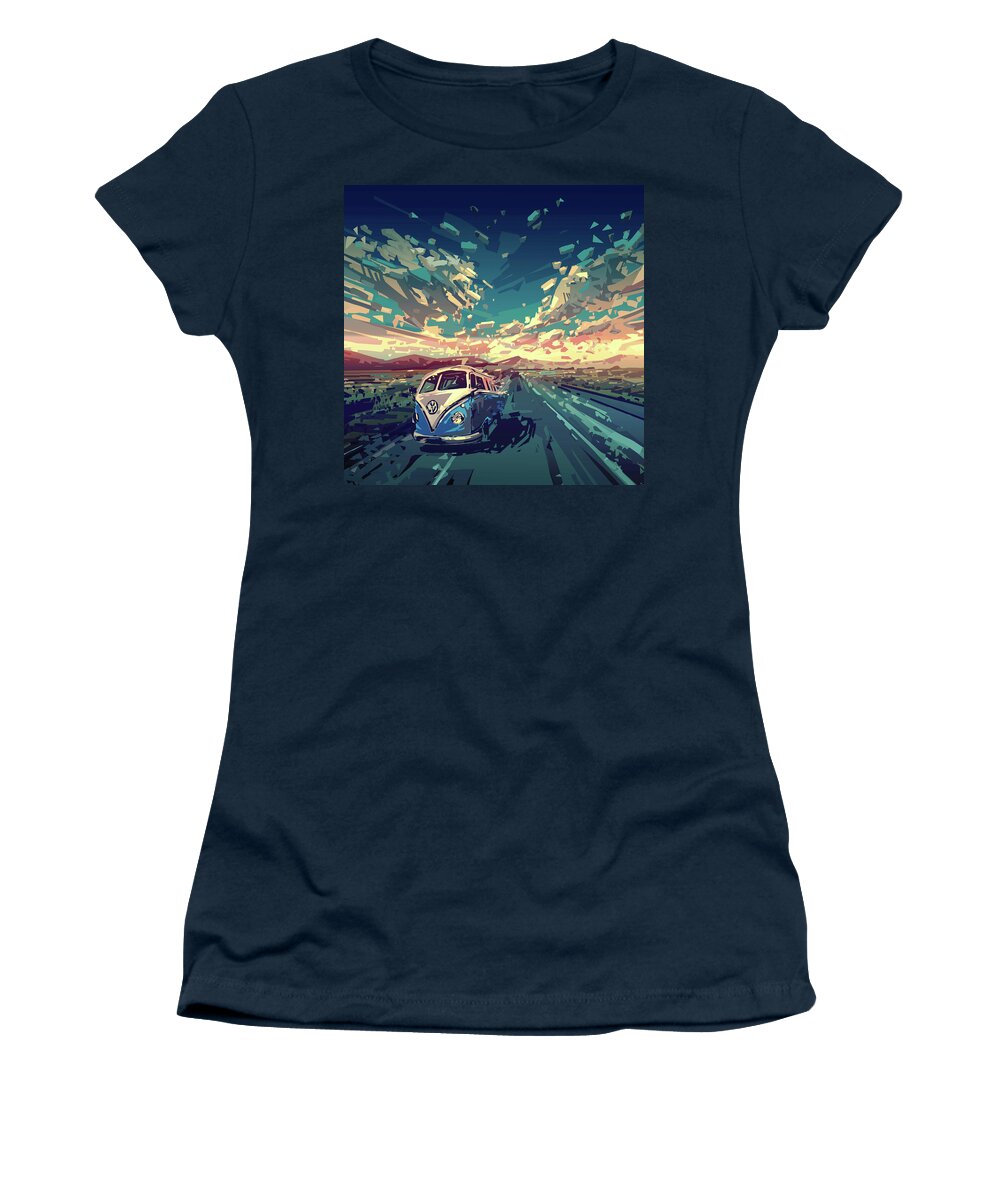 Road Women's T-Shirt featuring the digital art Sunset Oh The Road by Bekim M