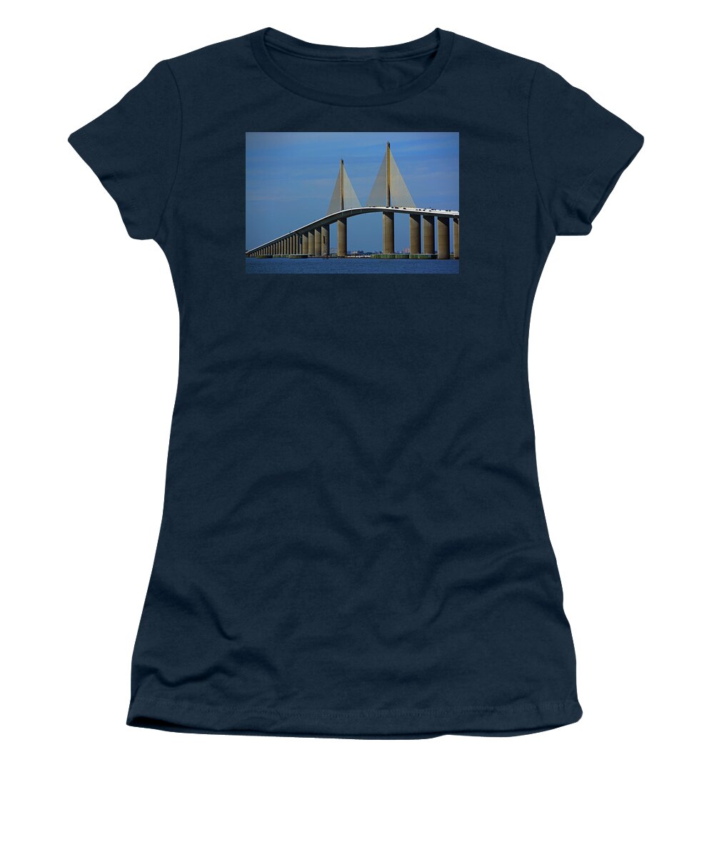 Sunshine Skyway Bridge Women's T-Shirt featuring the photograph Sunshine Skyway Bridge by Ben Prepelka