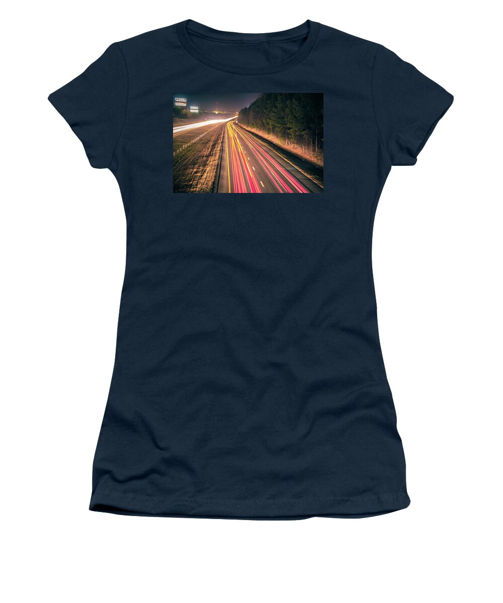 Car Women's T-Shirt featuring the photograph Super Highway With High Volume Of Cars At Night by Alex Grichenko