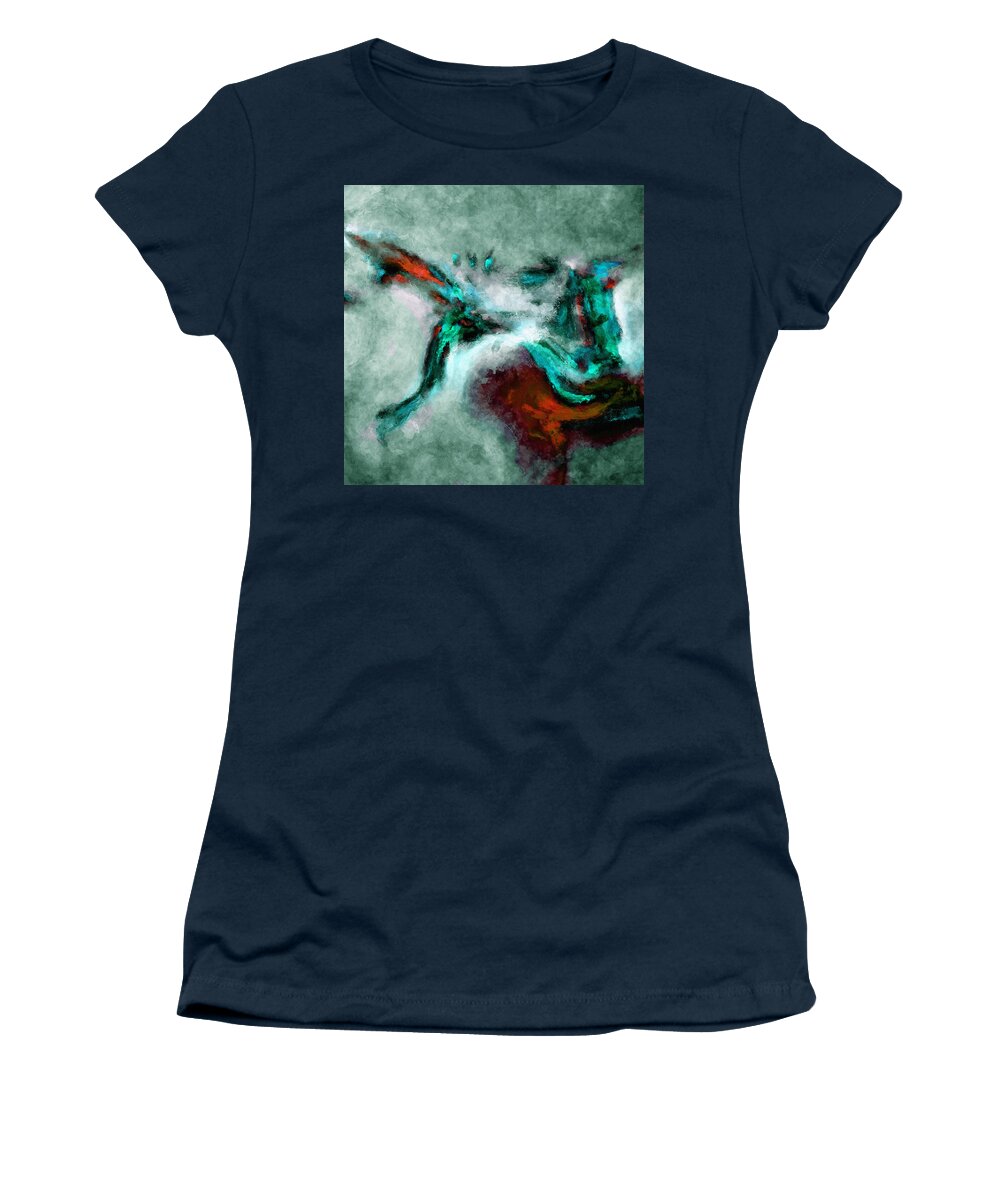 Abstract Women's T-Shirt featuring the painting Surrealist and Abstract Painting in Orange and Turquoise Color by Inspirowl Design