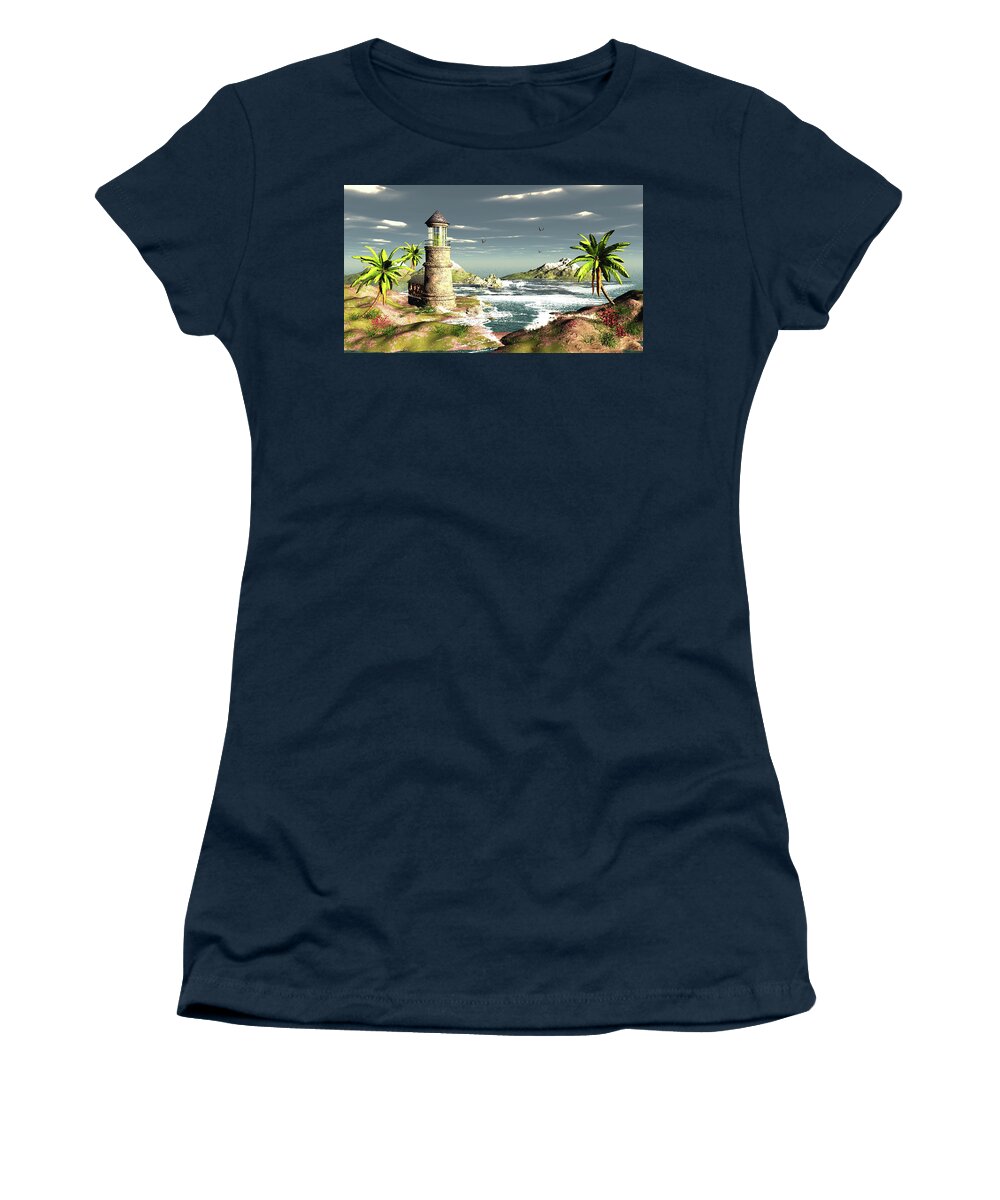 Lighthouse Women's T-Shirt featuring the digital art Susan Beach Lighthouse by John Junek