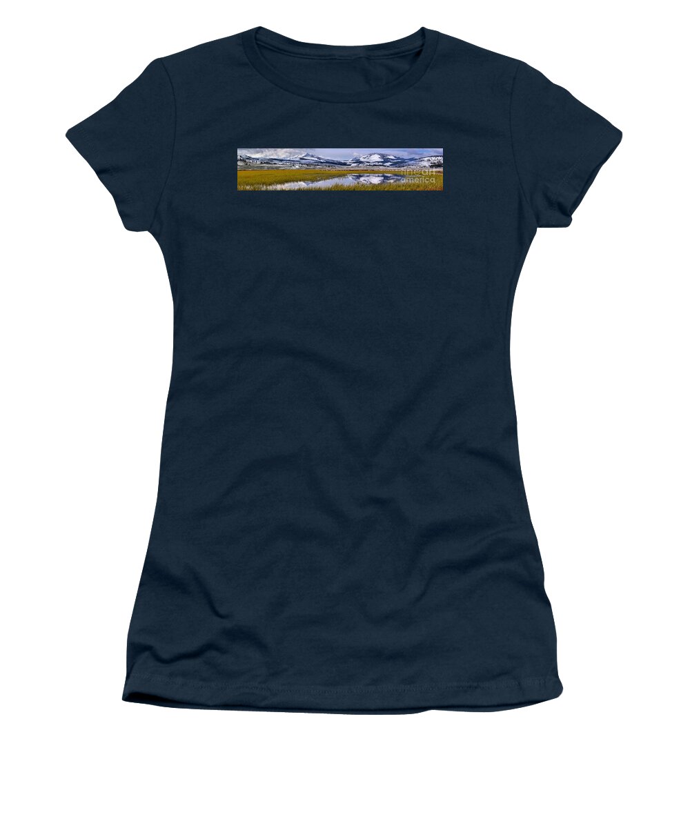 Swan Lake Women's T-Shirt featuring the photograph Swan Alke Flats Wide Panorama by Adam Jewell