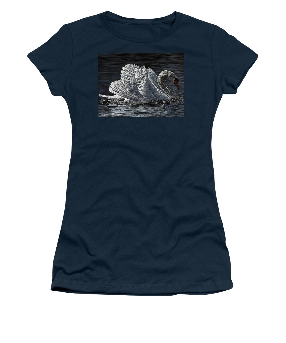 Swan Women's T-Shirt featuring the painting Swan by Linda Becker