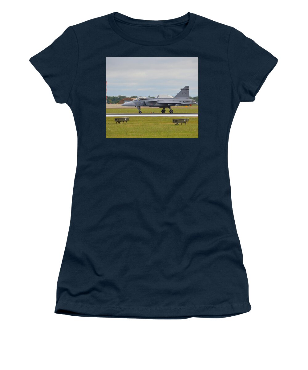 Swedish Women's T-Shirt featuring the photograph Swedish Air Force 215 JAS 39A Gripen at the 2017 RIAT Air Show by Gordon James
