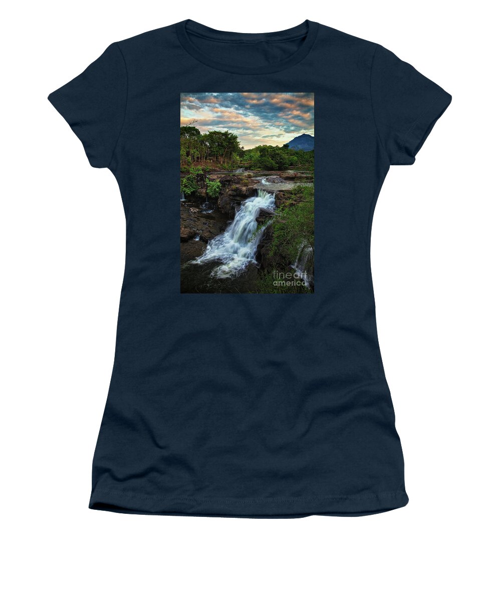 Waterfall Women's T-Shirt featuring the photograph Tad Lo Waterfall, Bolaven Plateau, Champasak Province, Laos by Sam Antonio