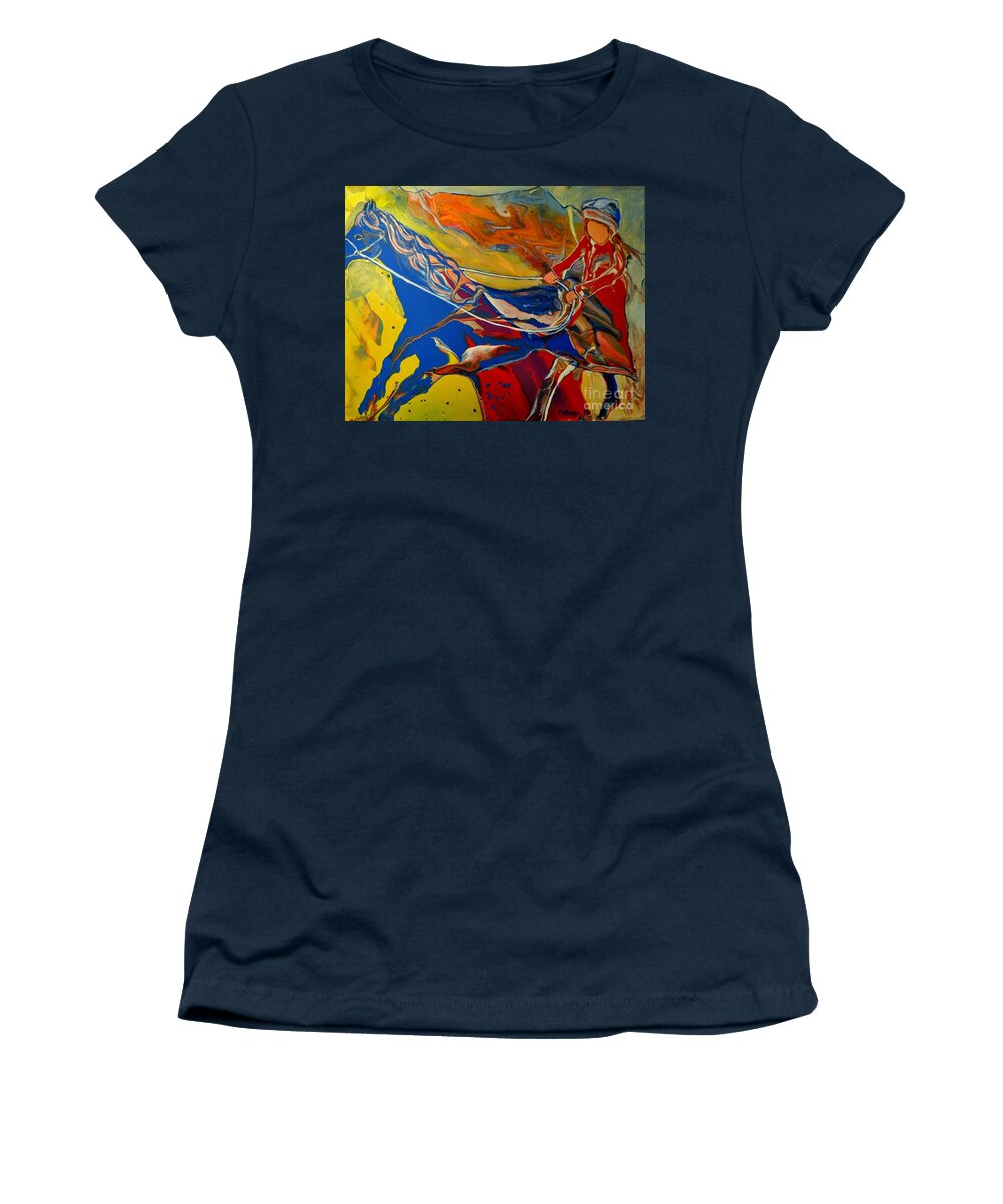Horse Women's T-Shirt featuring the painting Taking The Reins by Deborah Nell