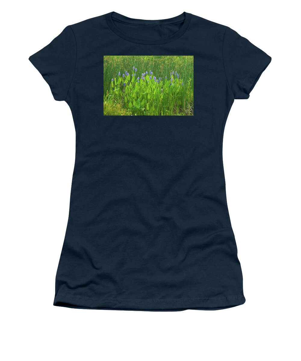 Bloom Women's T-Shirt featuring the photograph Tall Purple and Blue Blooming Flowers by Dennis Dame
