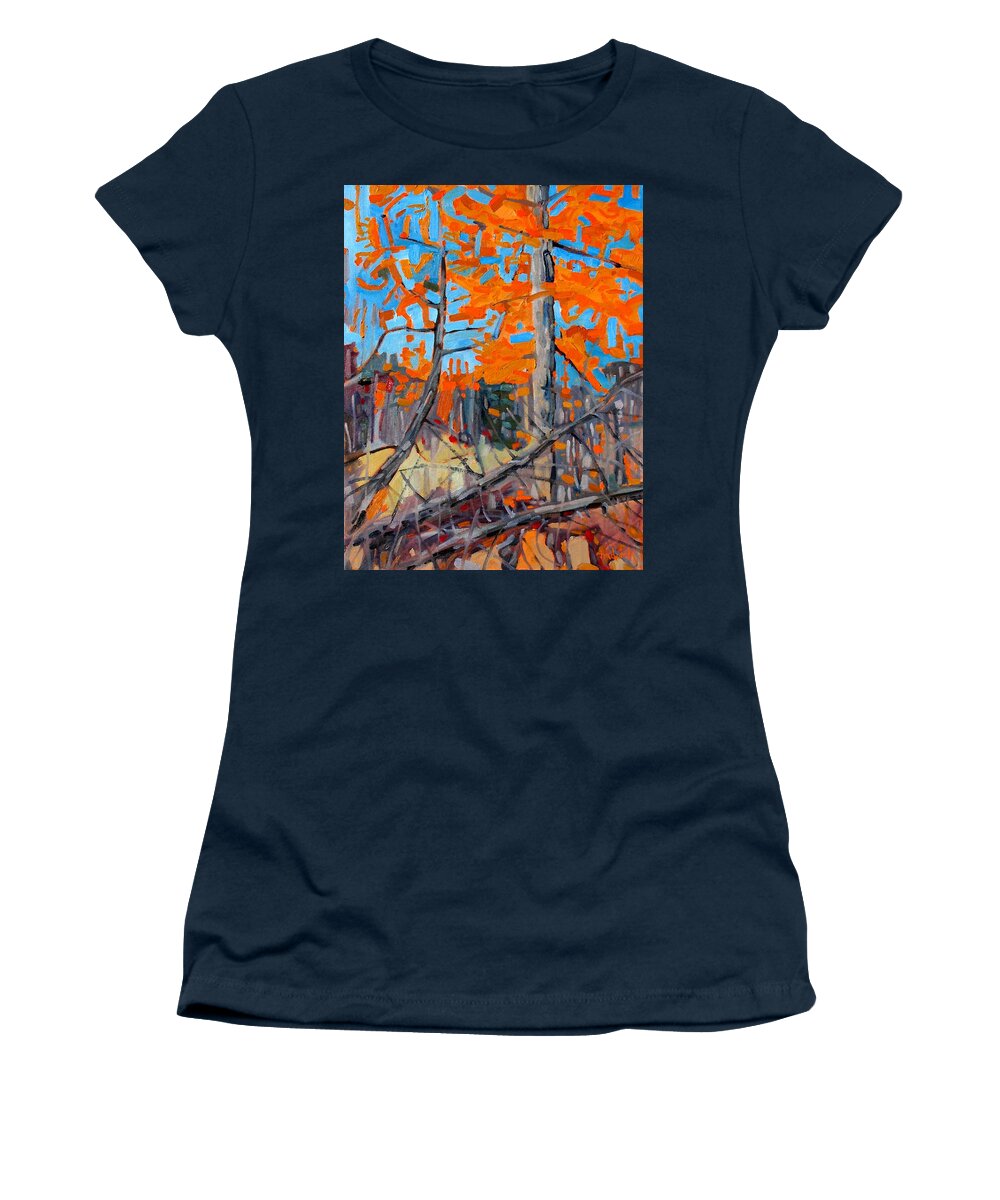 Tamarack Women's T-Shirt featuring the painting Tangled Tamaracks by Phil Chadwick