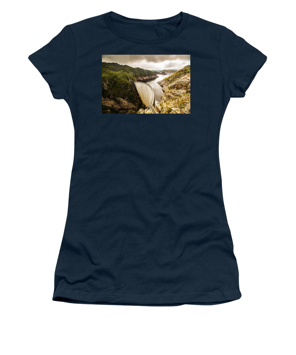 Dam Women's T-Shirt featuring the photograph Tasmania Hydropower Dam by Jorgo Photography