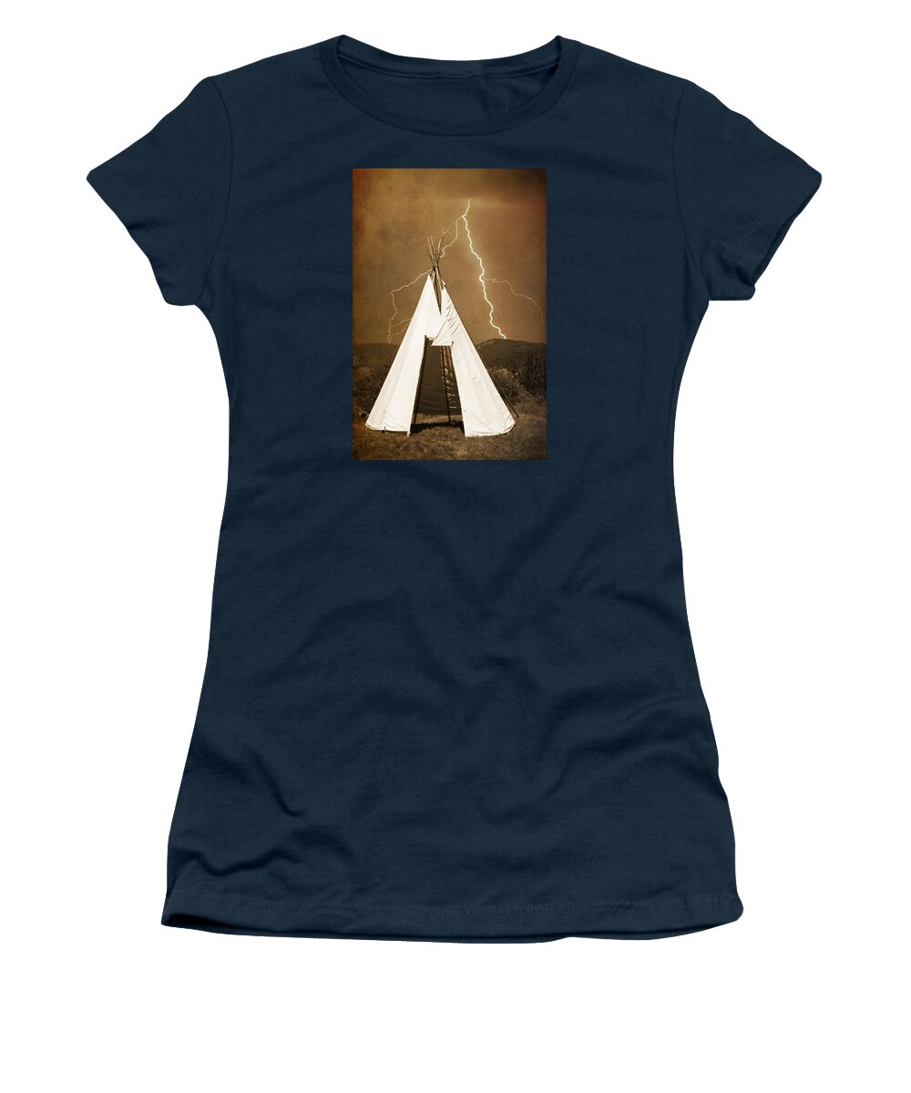 Tee Pee Women's T-Shirt featuring the photograph Tee Pee Lightning by James BO Insogna