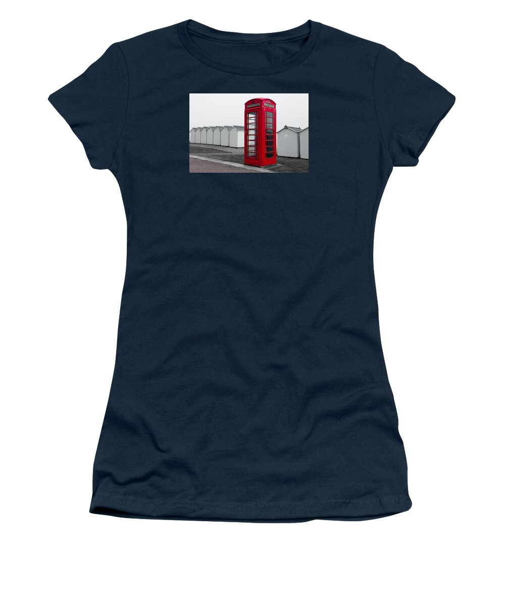Budleigh Salterton Women's T-Shirt featuring the photograph Telephone Box By the Sea i by Helen Jackson