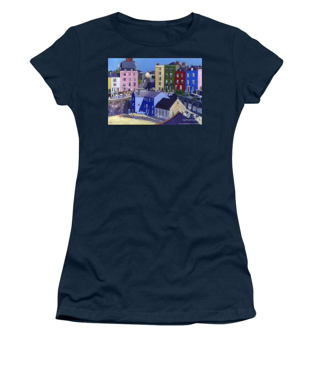 Tenby Harbour Painting Women's T-Shirt featuring the painting Tenby Harbour Painting by Edward McNaught-Davis