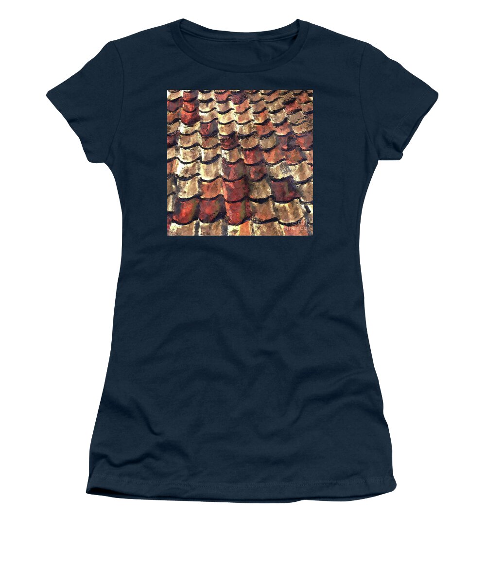 Terra Cotta Women's T-Shirt featuring the digital art Terra Cotta Roof Tiles by Phil Perkins