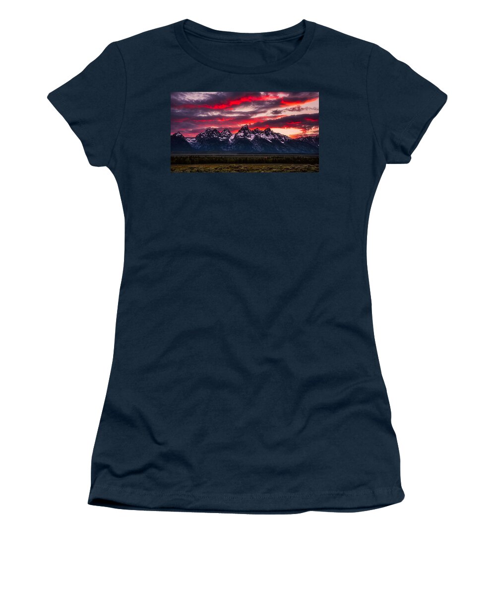 Grand Teton Women's T-Shirt featuring the photograph Teton Sunset by Darren White