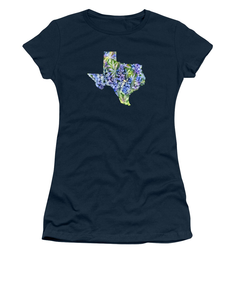 Texas Women's T-Shirt featuring the painting Texas Blue Texas Map on White by Hailey E Herrera