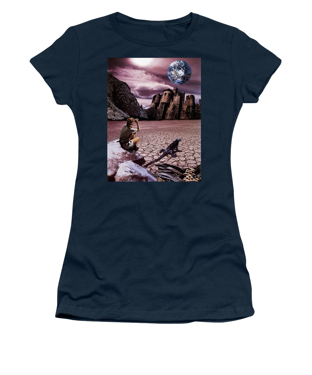 Collage Women's T-Shirt featuring the mixed media THe Archeologist by Linda Apple