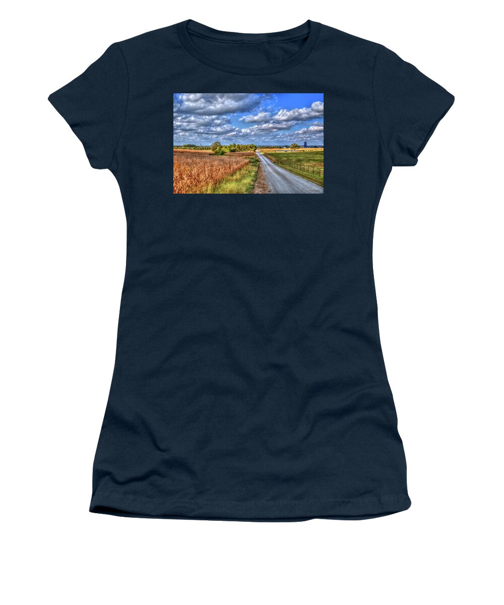 Reid Callaway Office Art Decor Women's T-Shirt featuring the photograph The Art Of Farming Illinois Cornfield Farming Art by Reid Callaway