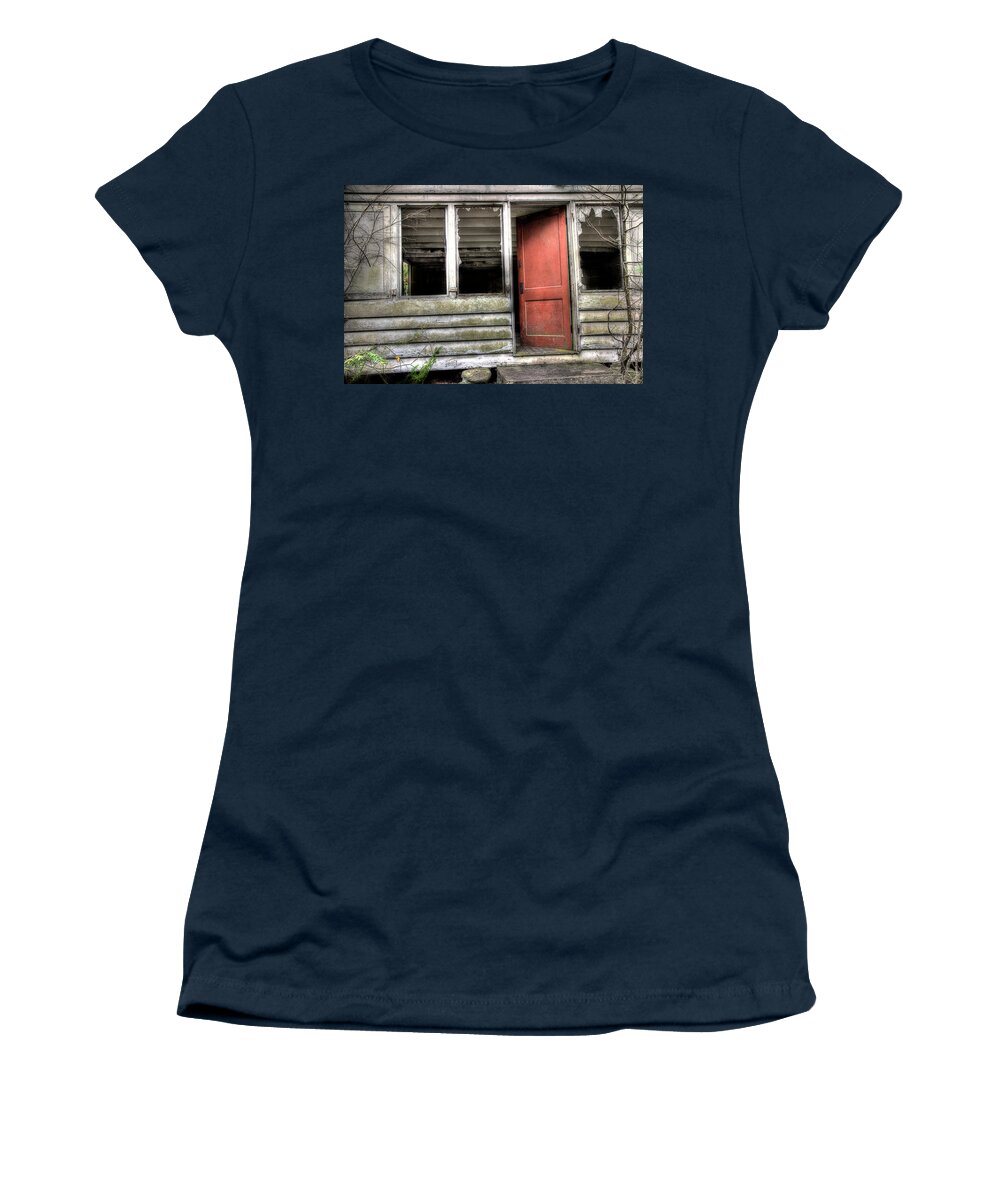 Abandoned Home Women's T-Shirt featuring the photograph The Back Door by Mike Eingle