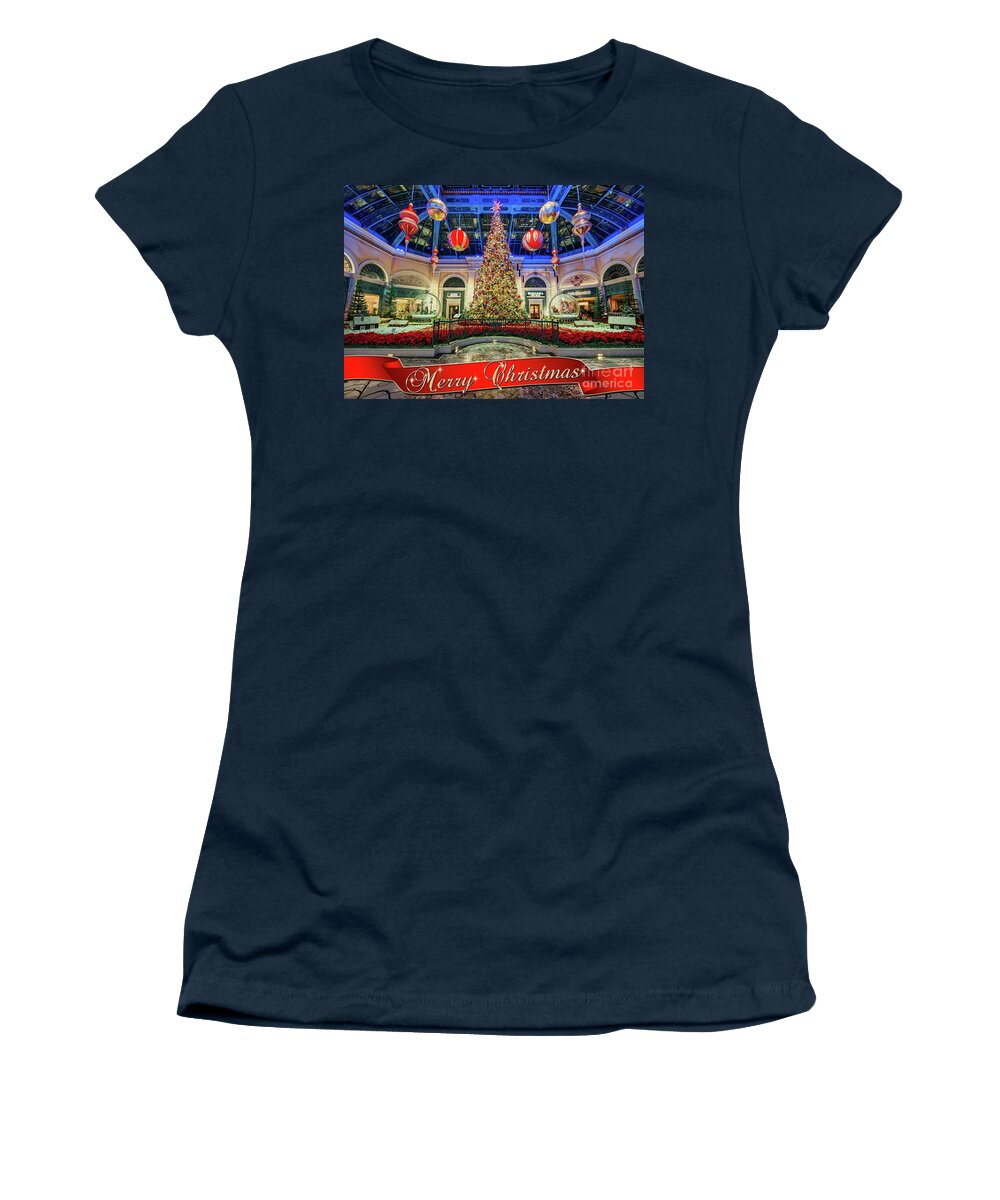 Bellagio Conservatory Women's T-Shirt featuring the photograph The Bellagio Conservatory Christmas Tree Card 5 by 7 by Aloha Art
