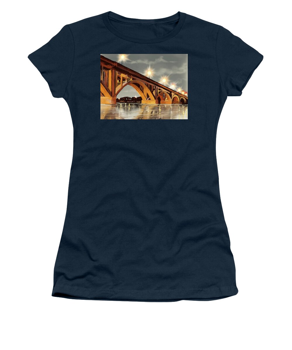 River Women's T-Shirt featuring the digital art The Bridge on the River by Darren Cannell