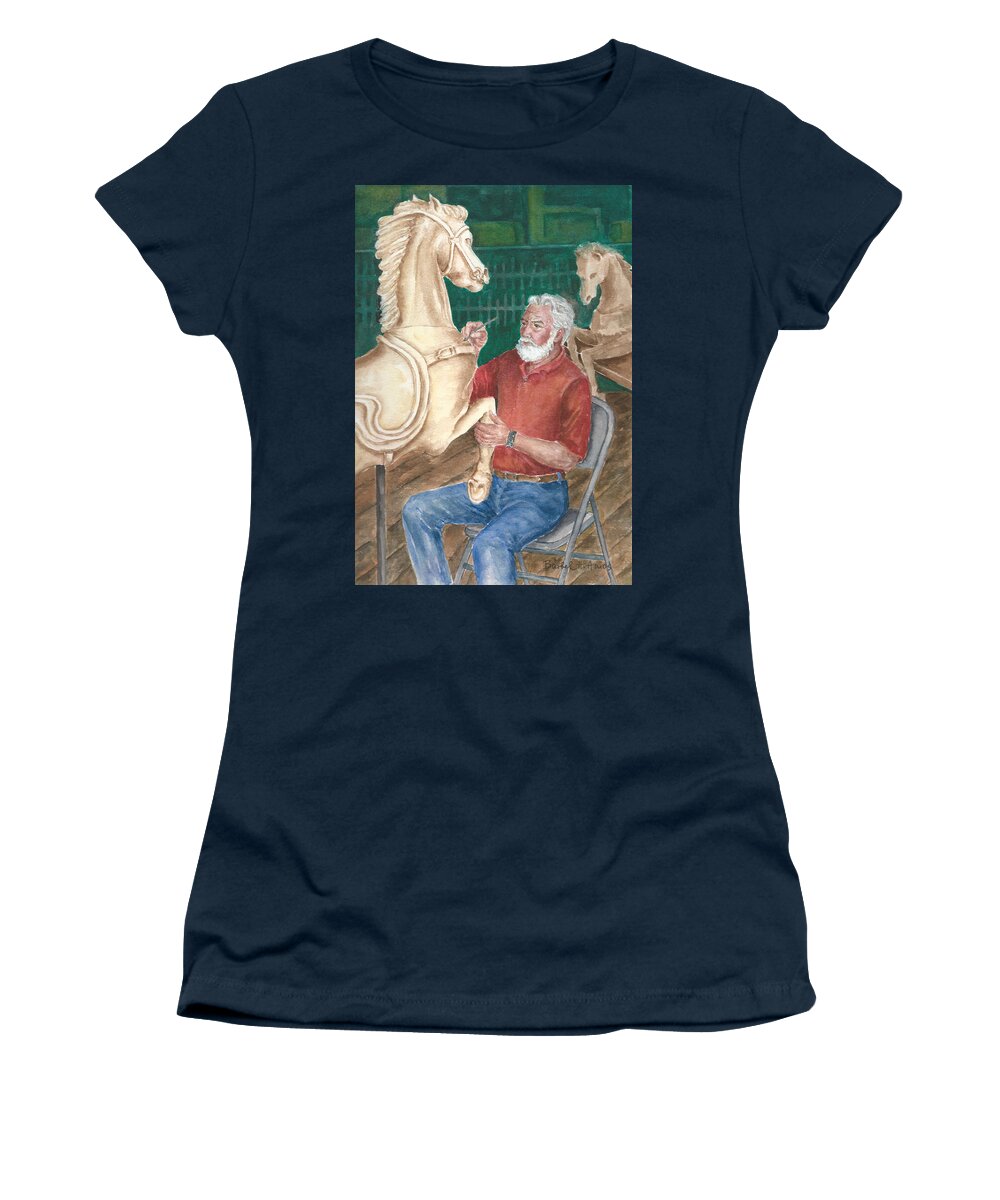 Carve Women's T-Shirt featuring the painting The Carver and his Horse by Barbel Amos