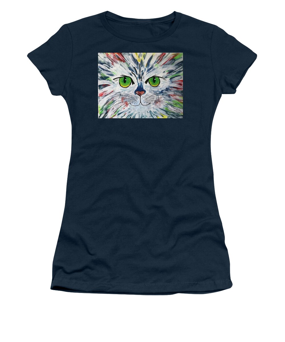 Cat Women's T-Shirt featuring the painting The Cat Got In My Paint by Kathy Marrs Chandler