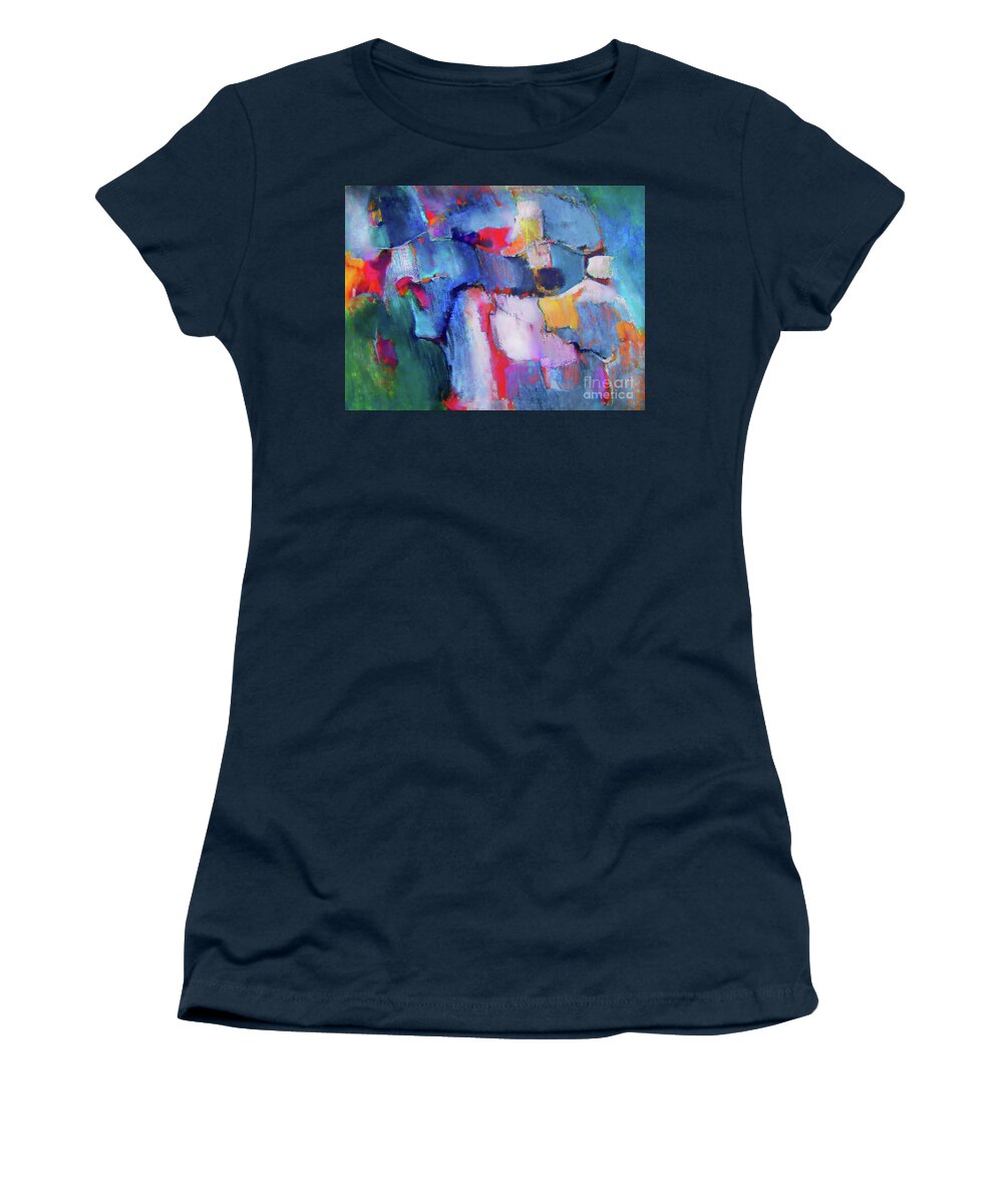  Is It Mixed Media When I Use An Actual Painting And Completely Rework It ? Heres A Wonderful Painting From My Fathers Works Completely Color Alterd Digitally . Women's T-Shirt featuring the painting The collaboration by Priscilla Batzell Expressionist Art Studio Gallery
